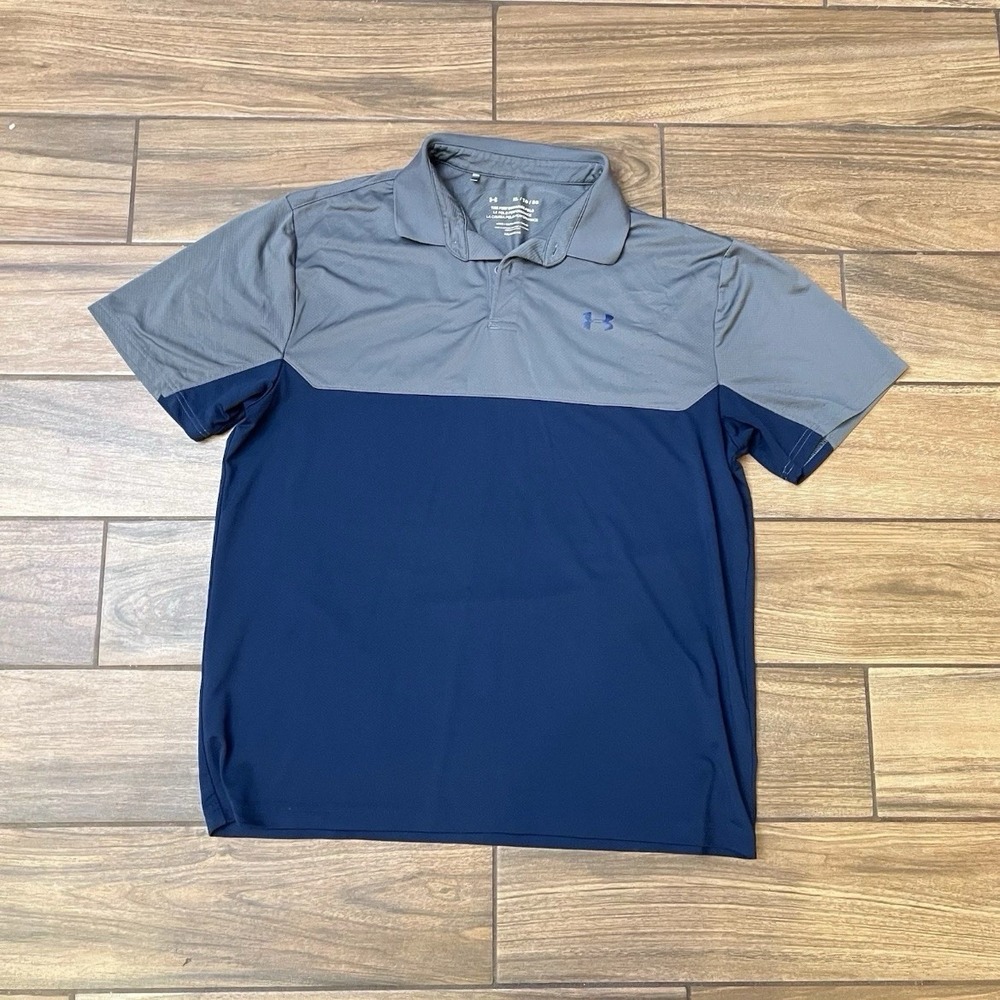 Under Armour Performance Polo Shirt Mens XL Gray Blue HeatGear Golf